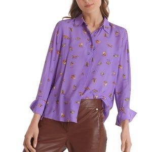 $400 | Marc Cain Purple Button Down Blouse Animal Print N1 US4 Collared Top